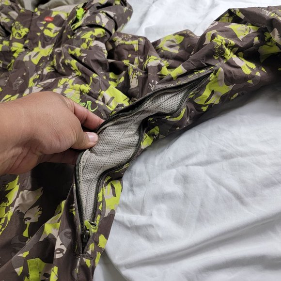 Quiksilver Mens Medium Green Winter Ski Jacket Multi Face All Over Print Vented - Picture 10 of 14